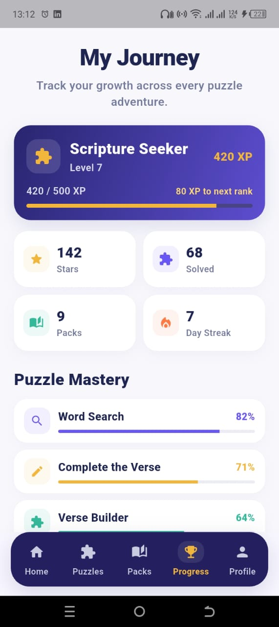 3HC Bible Puzzle Progress screen