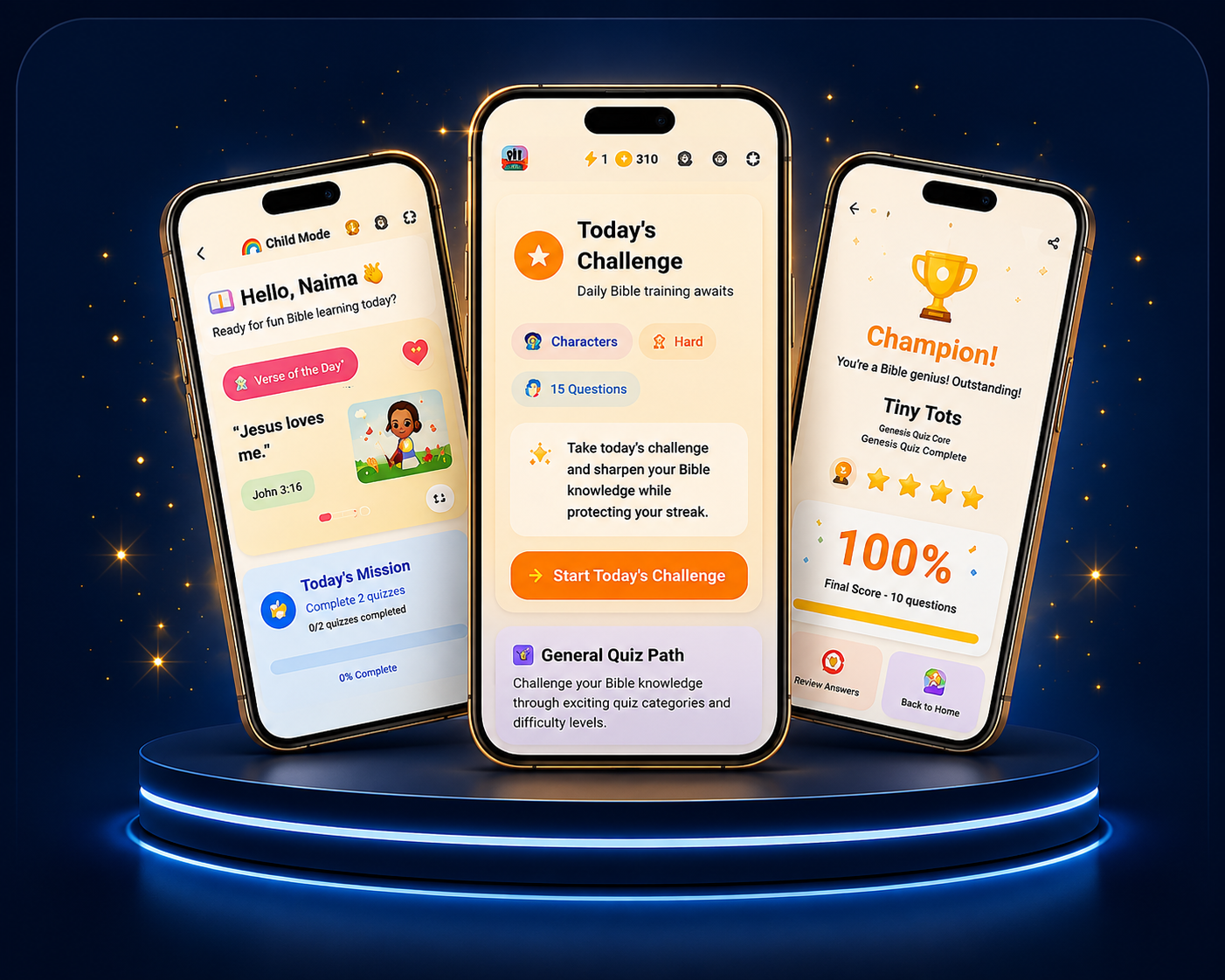 3HC Bible Quiz app screens